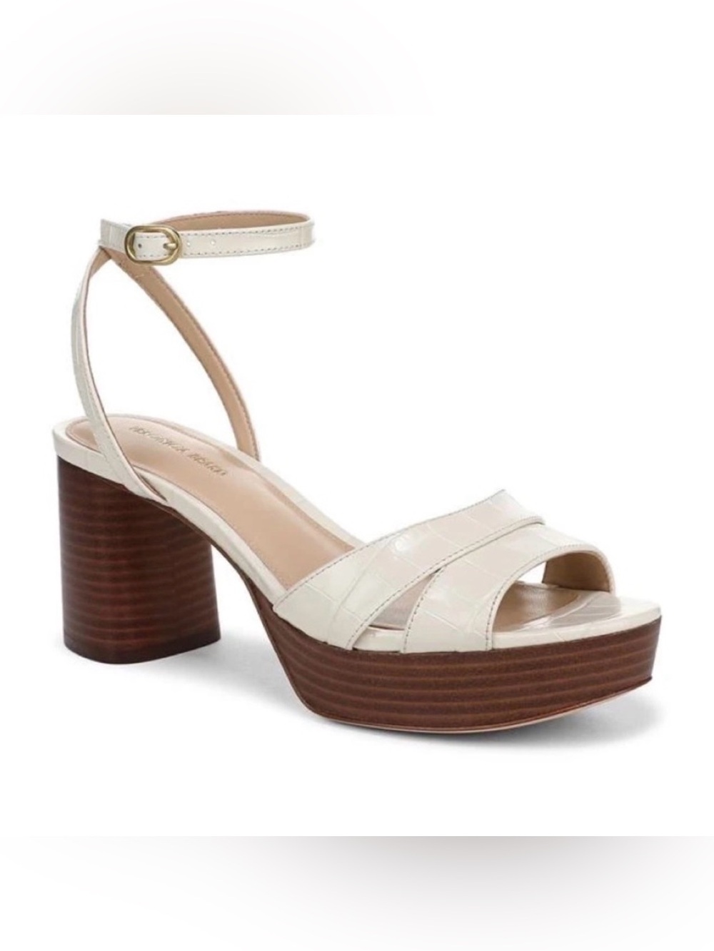 New Veronica Beard Drina Ankle Strap Platform Sandal Ivory Leather Sz 9